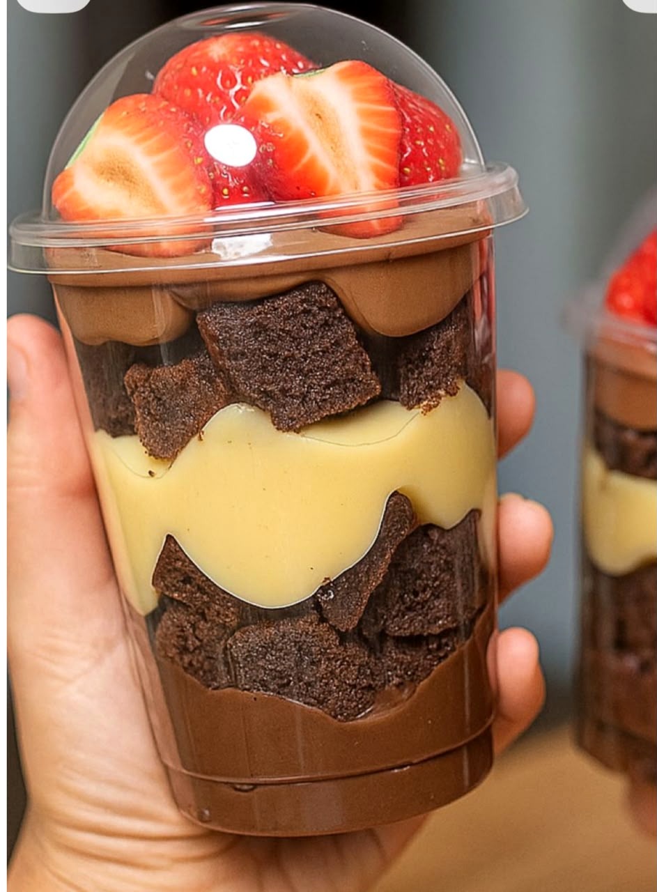 Copo de chocolate e morango